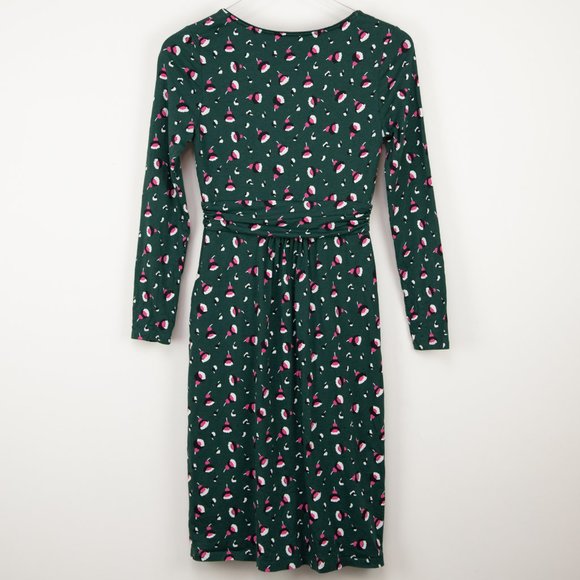 Boden Mabel Dress Midi Ruched Jersey Long Sleeve Floral Green Pink Size 4 Tall - Picture 3 of 7